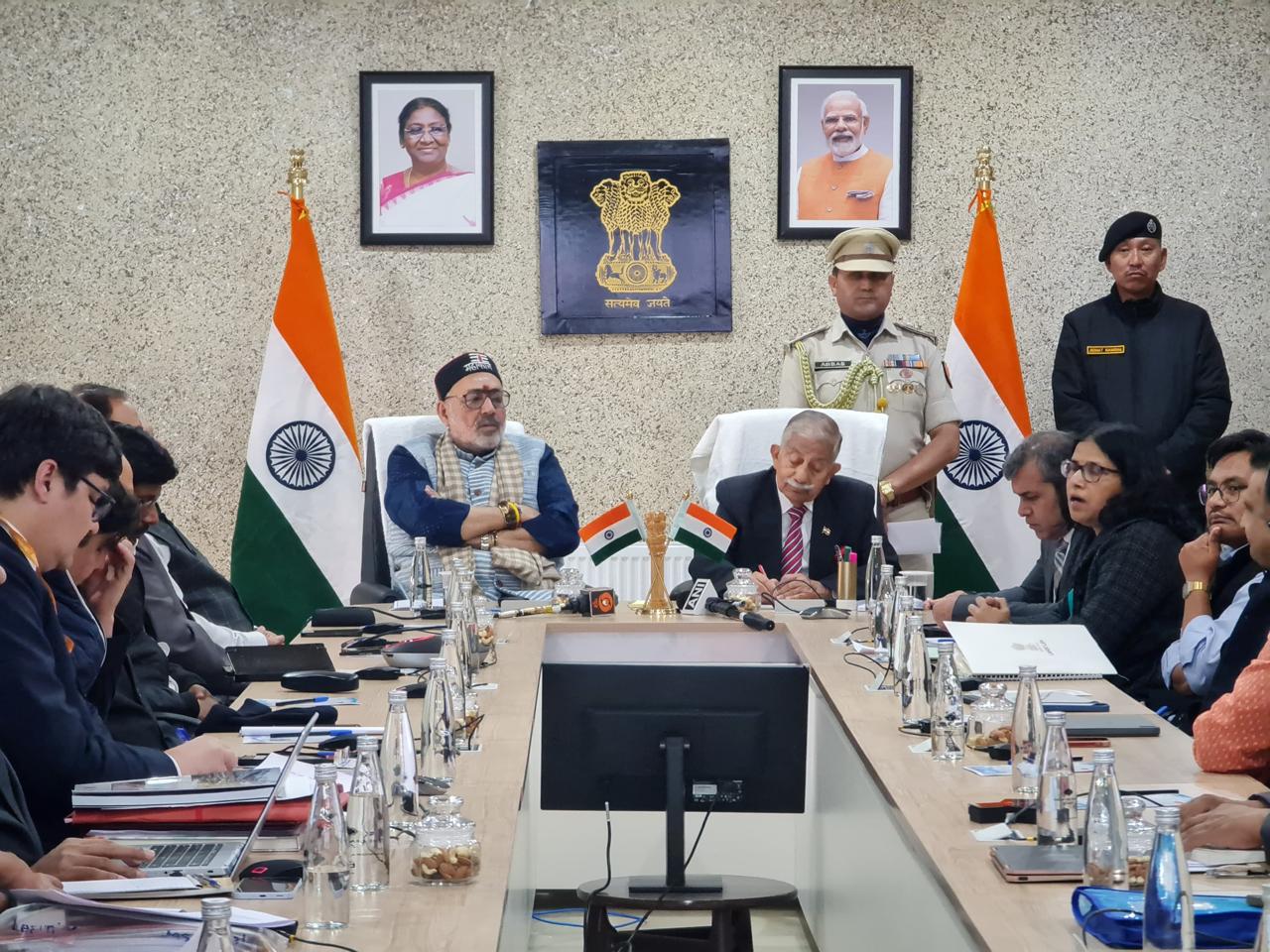 'Union Minister Giriraj Singh hands over the certificate of GI tag for Pashmina wool to LG Ladakh'
