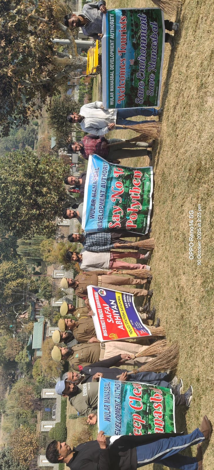 'WMDA, Ganderbal Police conduct sanitation drive around Manasbal Lake'