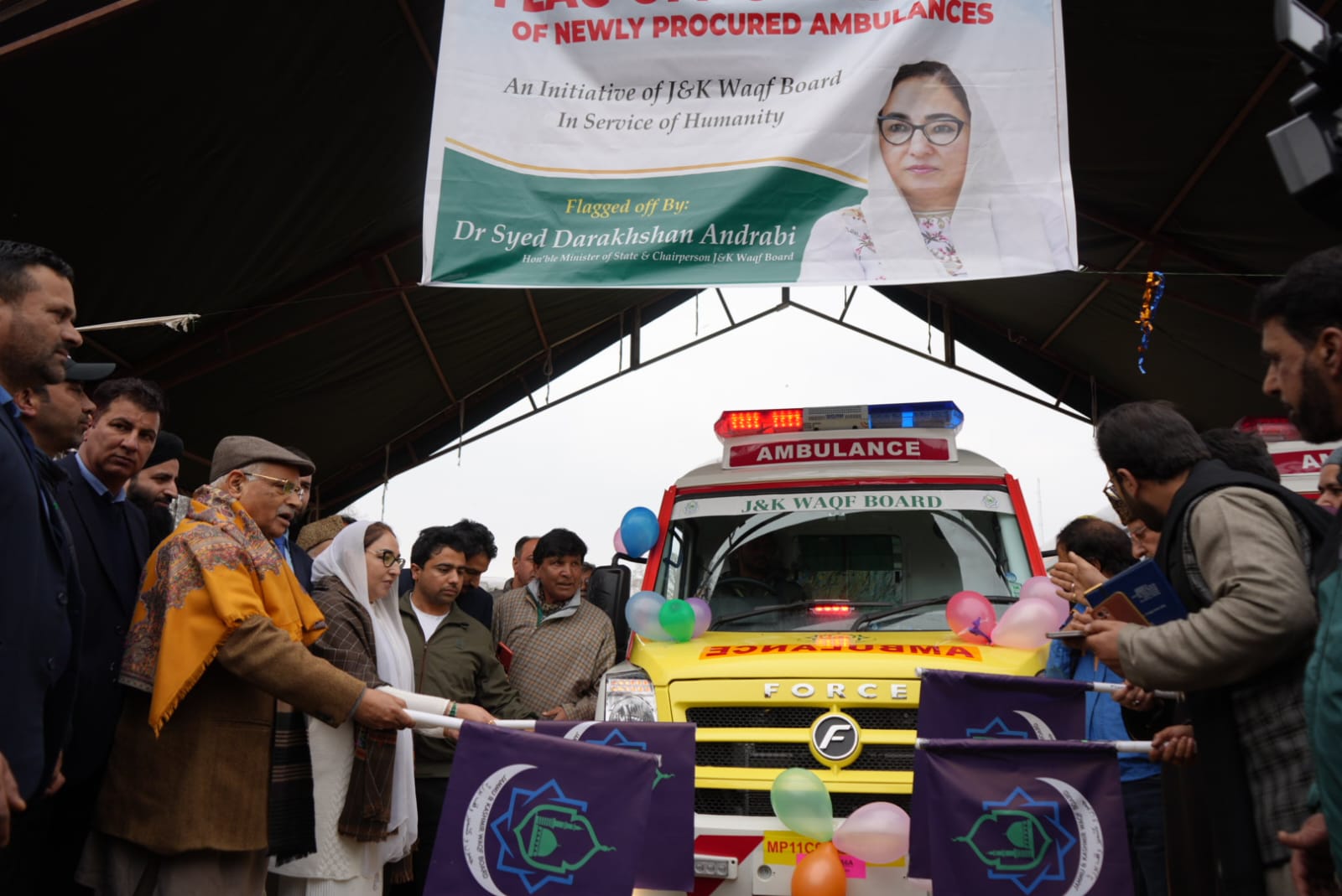 'J&K Waqf Board Inducts Four Modern High-Tech Ambulances into Public Service Infrastructure, Dr Syed Darakhshan Andrabi, Ashok Koul Flag Off Ambulances'