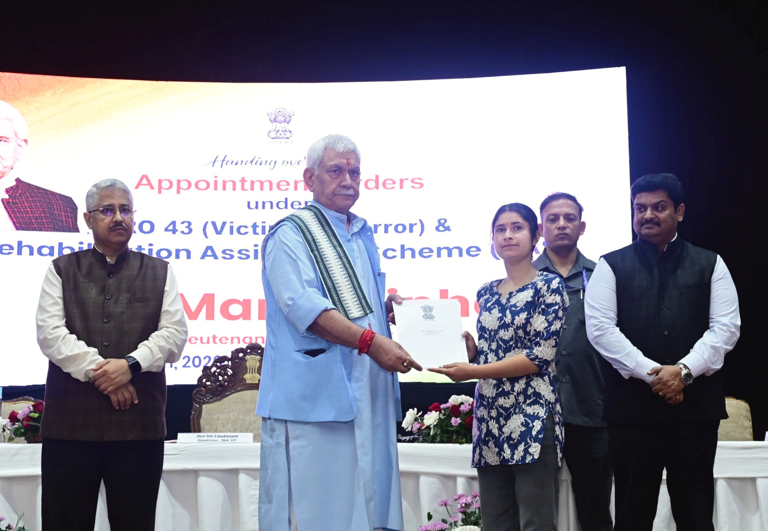 'LG Hands Over Appointment Letters to Families of Terror Victims, Announces Zero Tolerance Against Terror Ecosystem'