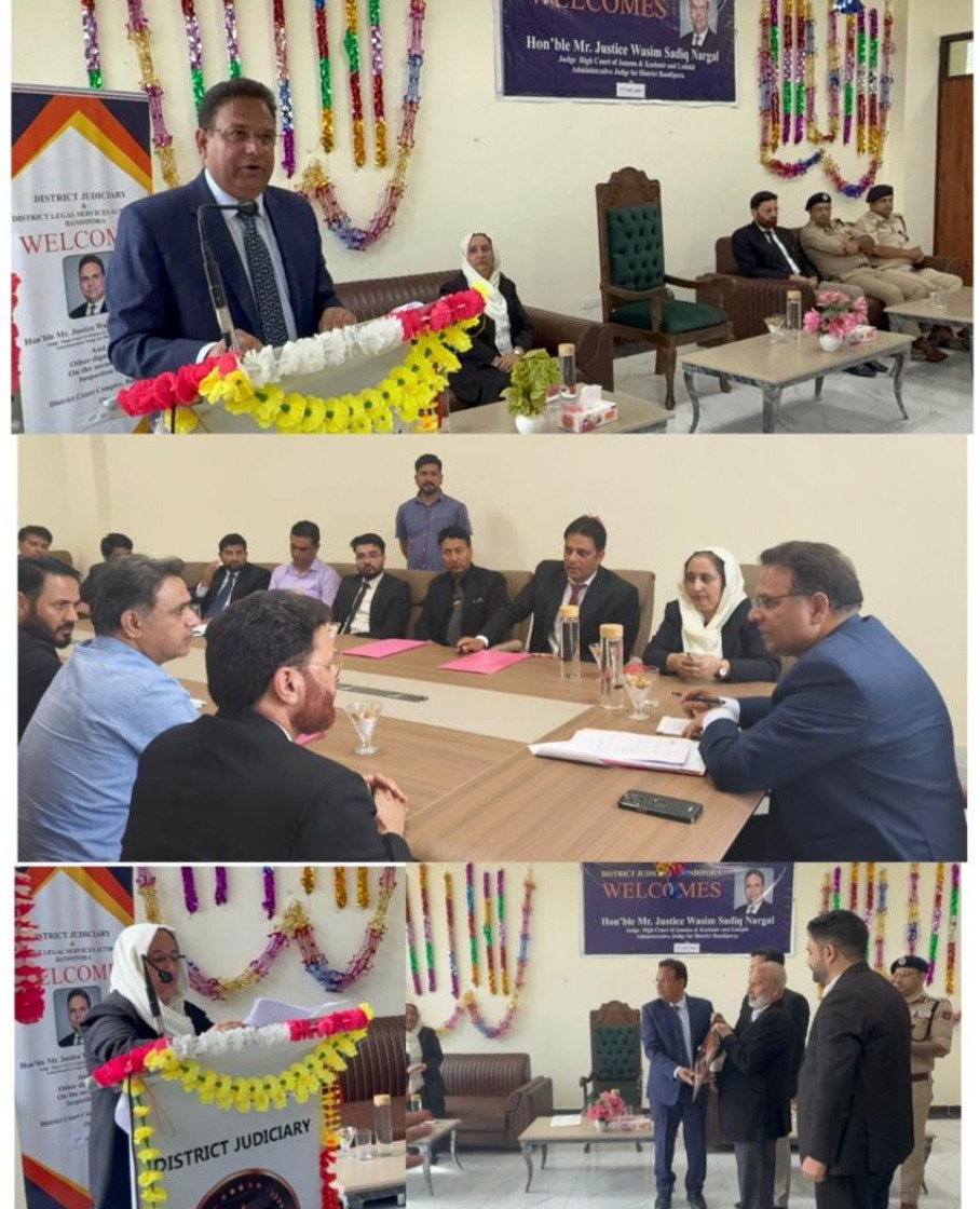 'Justice Wasim Sadiq Nargal interacts with Judicial Officers, Bar Members at New District Court Complex Bandipora'